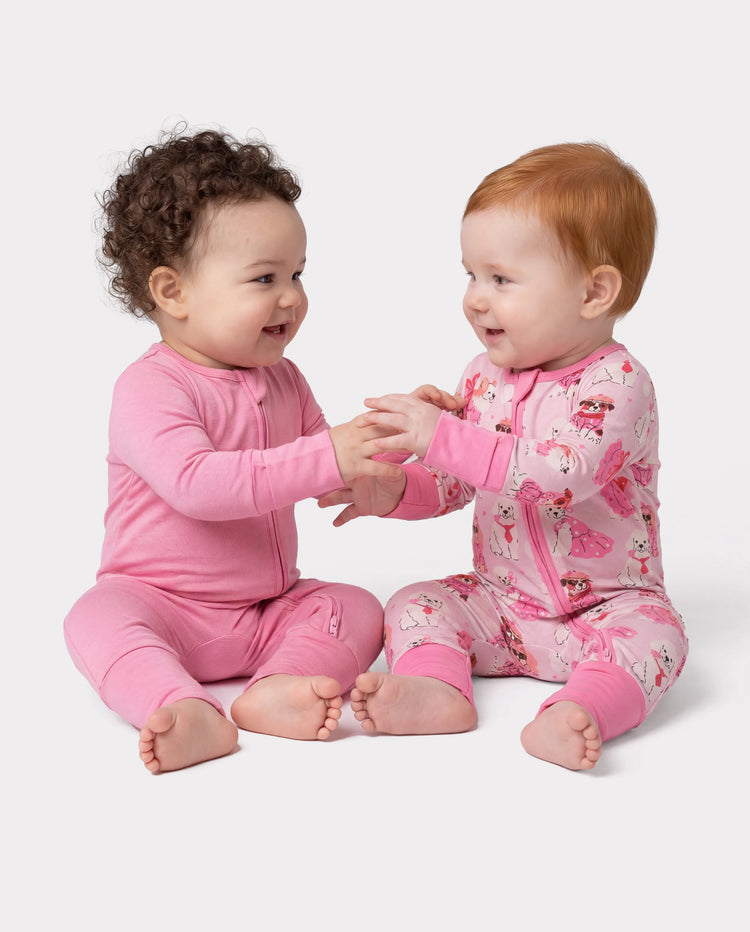 Bamboo Baby Boy/Girl 2-Pack Solid&Bee Printed 2-Way Zipper Anti Slip Footie Pink