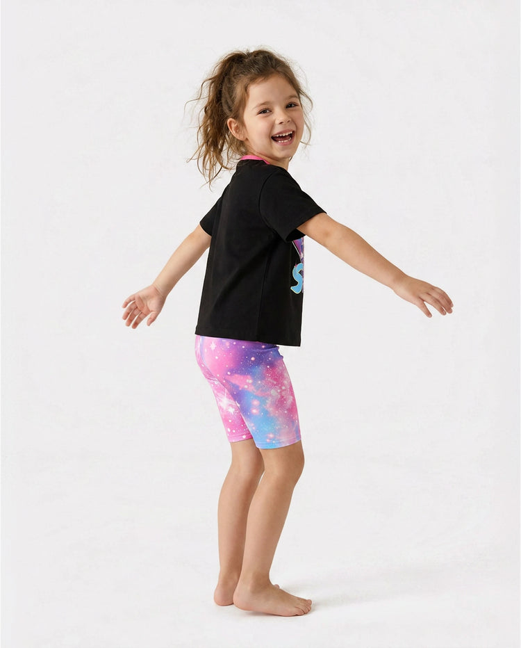 NEON Pop – Ensemble short cycliste pour fille (tout-petit à enfant), couleur noir