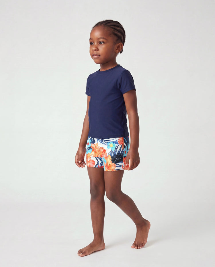 Short de bain tropical floral pour garçon, tenues d'été lumineuses pour la plage Orange