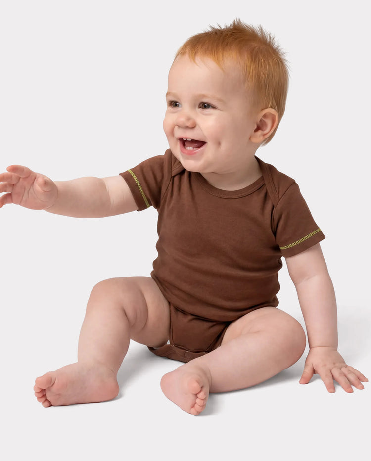 Ensemble 3 pièces barboteuses à imprimé ludique pour bébé garçon/fille, marron