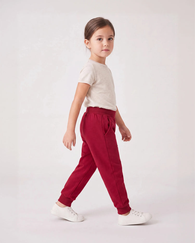 Pantalones casuales con bolsillos sólidos para bebé/niño pequeño, color rojo