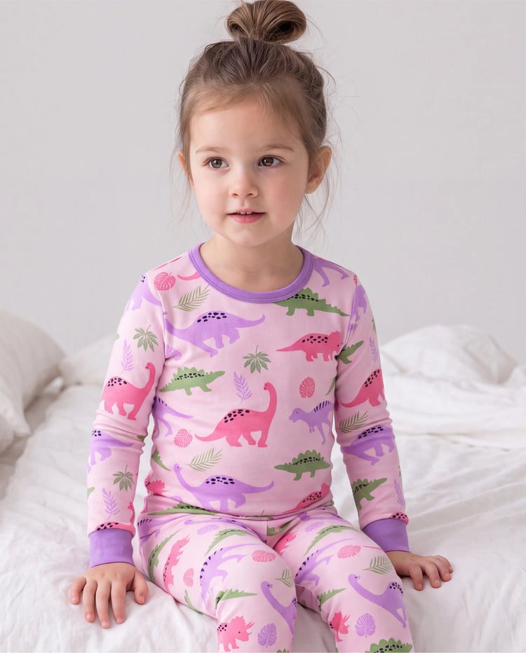 Kleinkind / Kinder 2-teiliger Pyjama aus Bio-Baumwolle mit kindlichem Print Eng anliegende Pyjamas für Mädchen / Jungen rosa