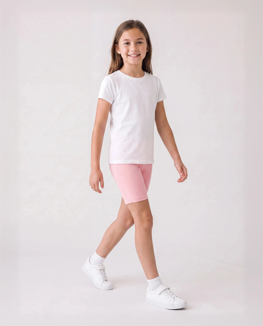 Leggings et shorts en coton de couleur unie pour petite fille/enfant, rose