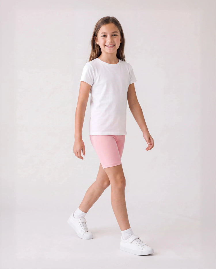 Leggings et shorts en coton de couleur unie pour petite fille/enfant, rose