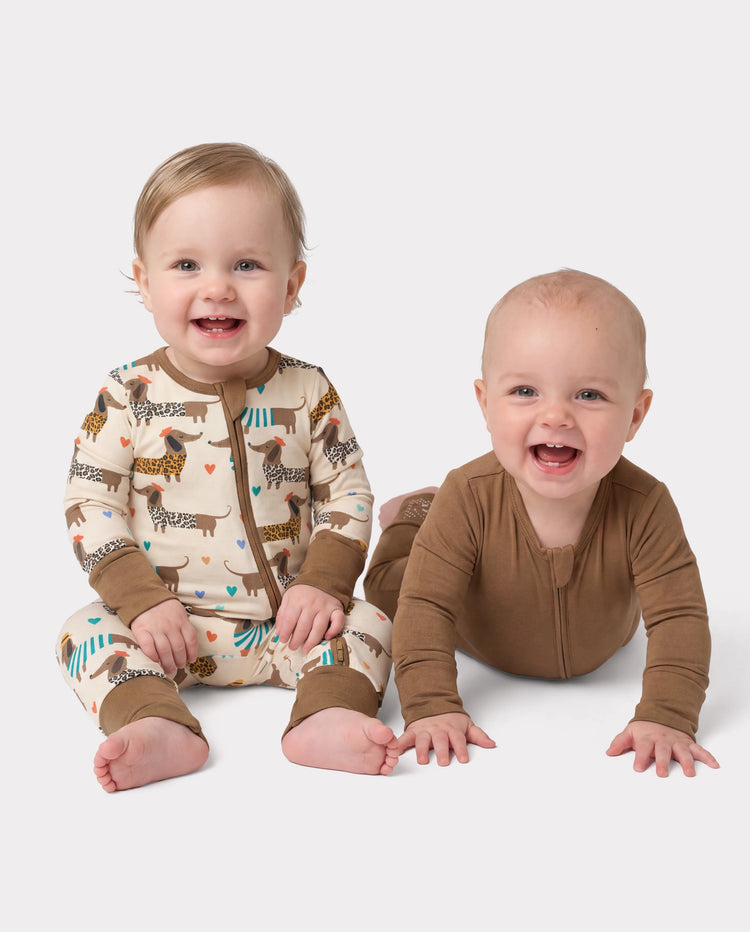 Bamboo Baby Boy/Girl 2-Pack Solid&Bee Printed 2-Way Zipper Anti Slip Footie Coffee