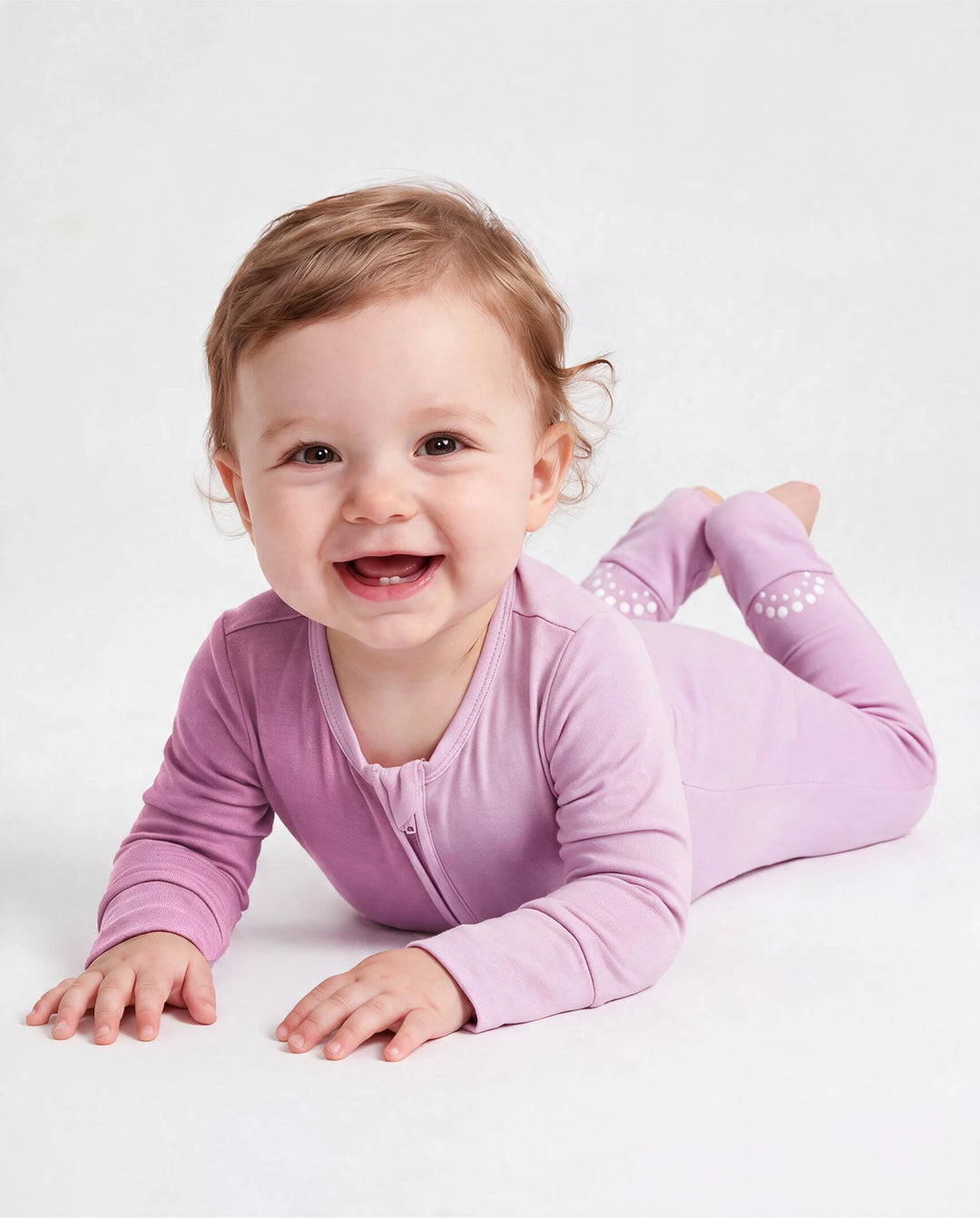 Mameluco de bambú para bebé niño/niña, con bloques de color, cremallera bidireccional, antideslizante, de manga larga, morado