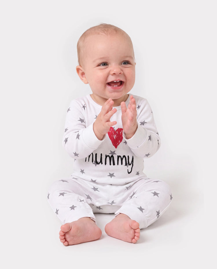 Combinaison bébé garçon/fille 95 % coton à manches longues, imprimé cœur, lettres, étoiles et rayures, blanche