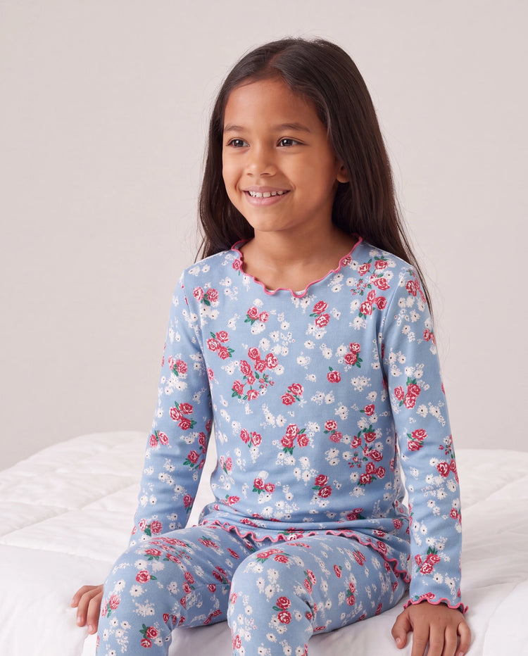 Ensemble pyjama d'Halloween 2 pièces en modal avec imprimé enfantin pour tout-petits/enfants (coupe ajustée) bleu