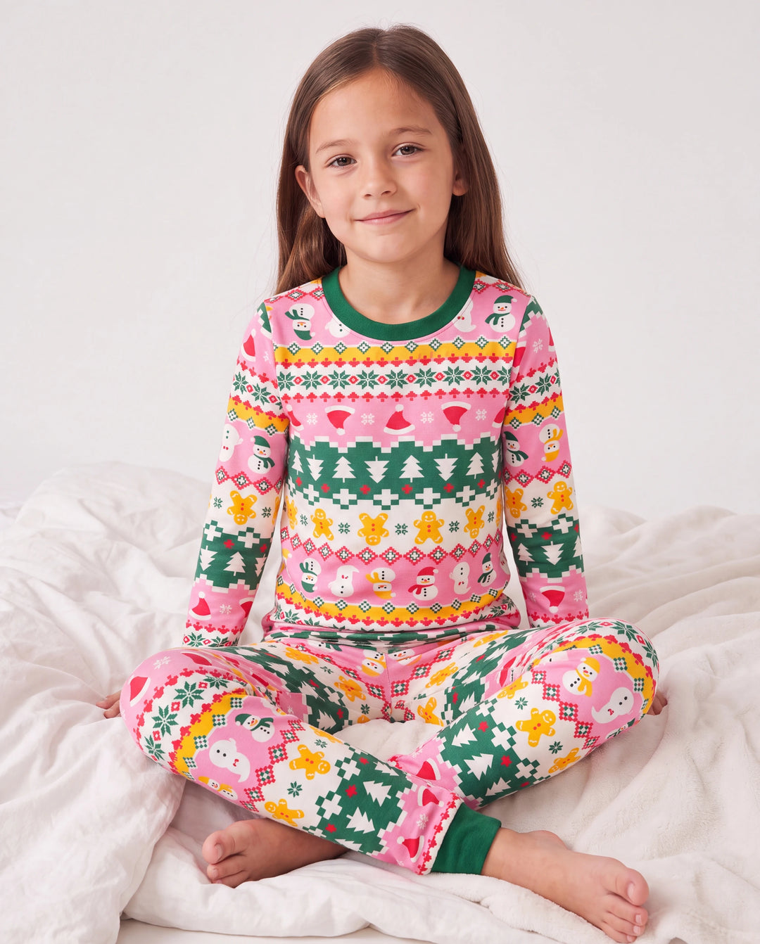 Pijama de 2 piezas de bambú grueso mejorado para Navidad y Halloween con estampado infantil para niñas pequeñas (ajuste ceñido), multicolor