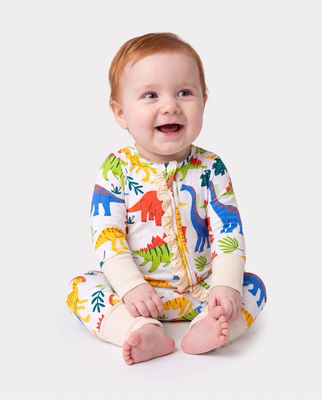 Bamboo Baby Boy/Girl Animal Printed 2-Way Zipper Anti Slip Long-sleeve Footie with Hairband Apricot Yellow