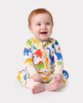 Bamboo Baby Boy/Girl Animal Printed 2-Way Zipper Anti Slip Long-sleeve Footie with Hairband Apricot Yellow