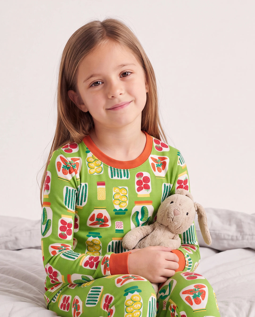 Pyjama de Noël/Halloween 2 pièces en bambou épais de qualité supérieure avec imprimé enfantin pour petite fille (coupe ajustée) vert