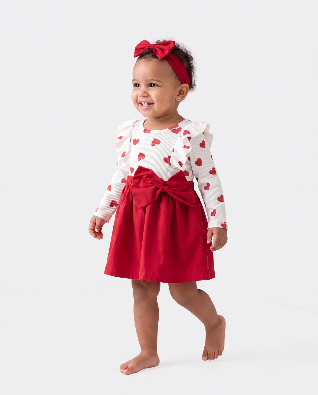 Conjunto de 2 piezas de vestido con lazo y corazón para niña, color rojo