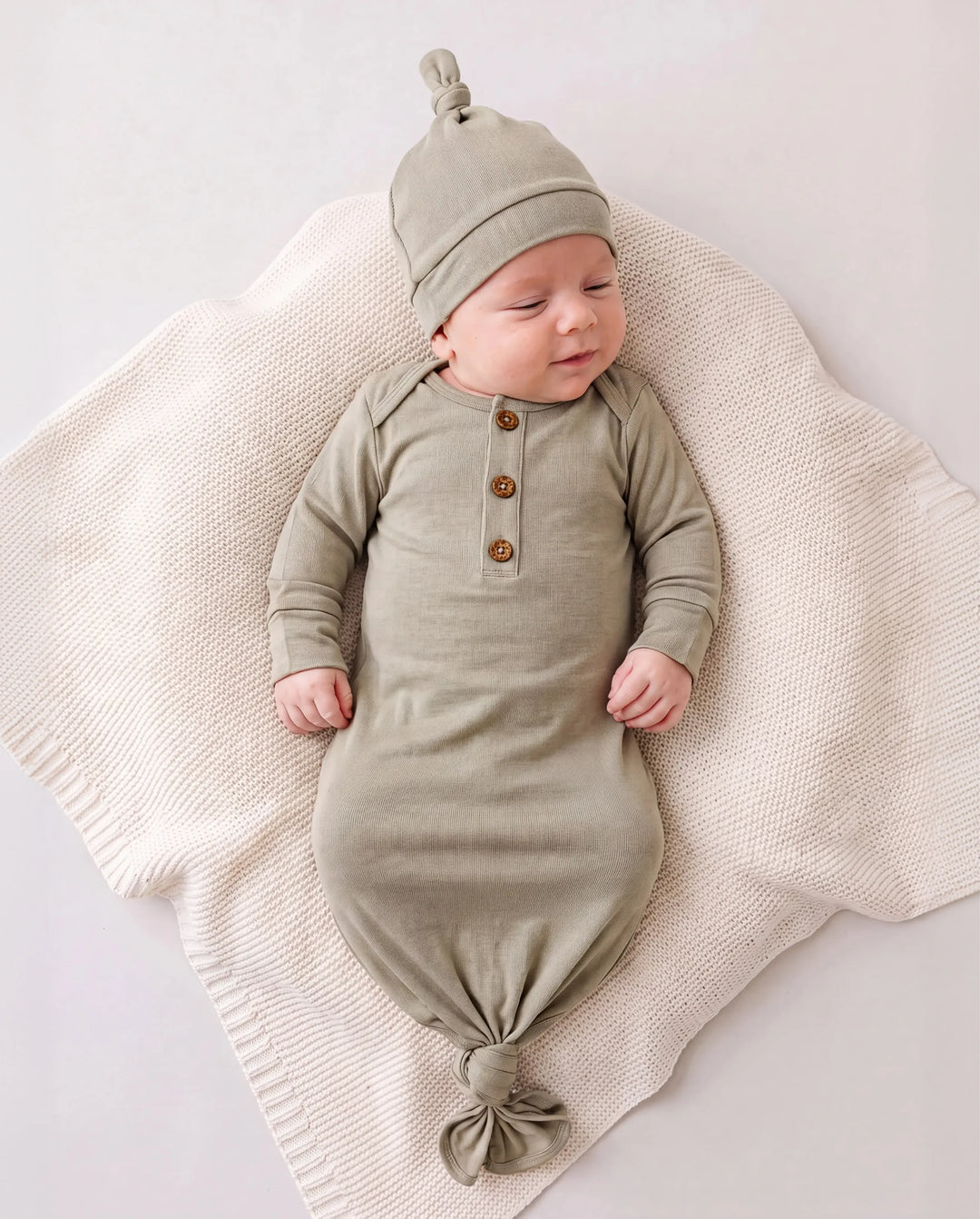 Baby Boy/Girl Solid Color Baby Sleeping Bag Infant Gown with Hat Light Green