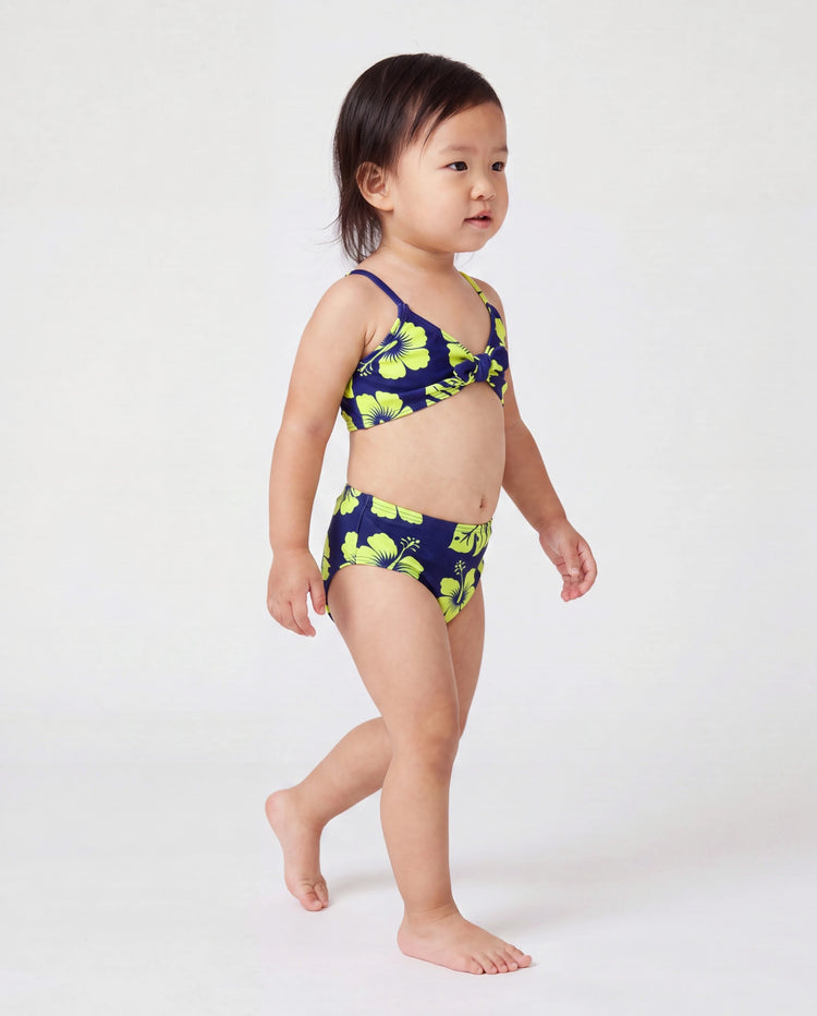 Bañadores tropicales con flores para niña pequeña Bikini halter azul profundo