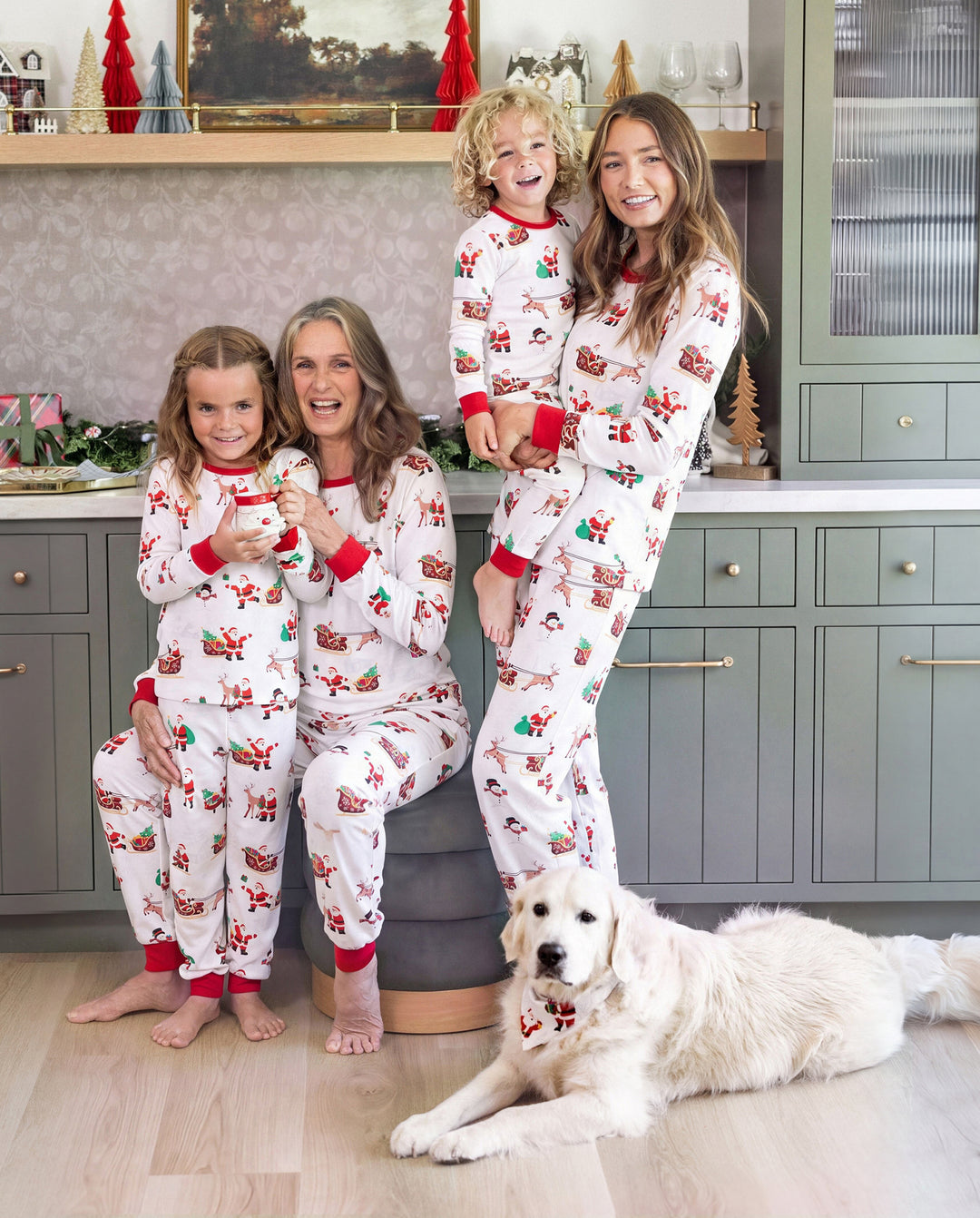 PatPat Family Matching Christmas Pajamas Reindeer & Santa Claus Print White Plus Size RED/WHITE