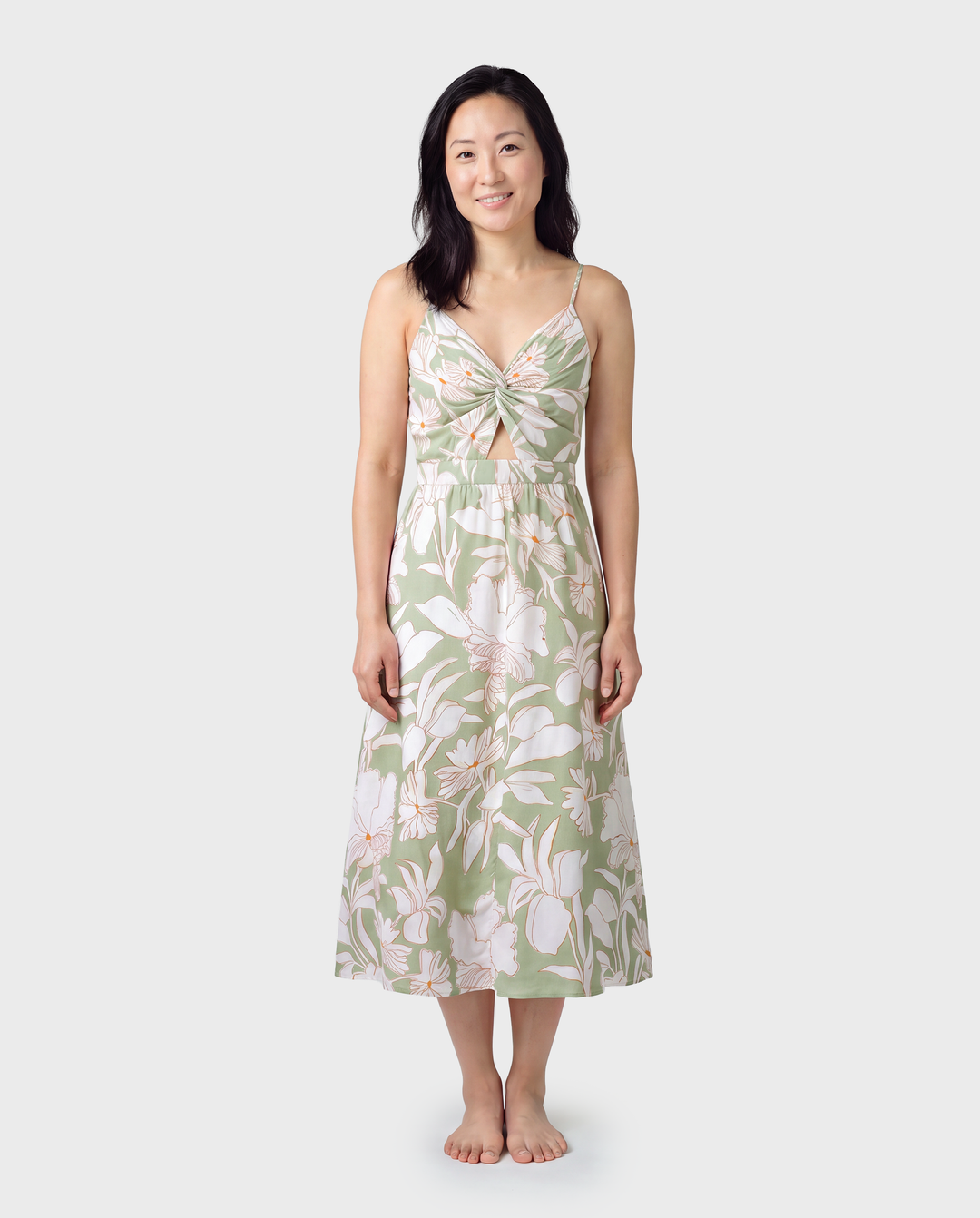 Matching Family Outfits Tropical Floral Print Strap Dress or Short-sleeve Colorblock Shirts Set Pale Green