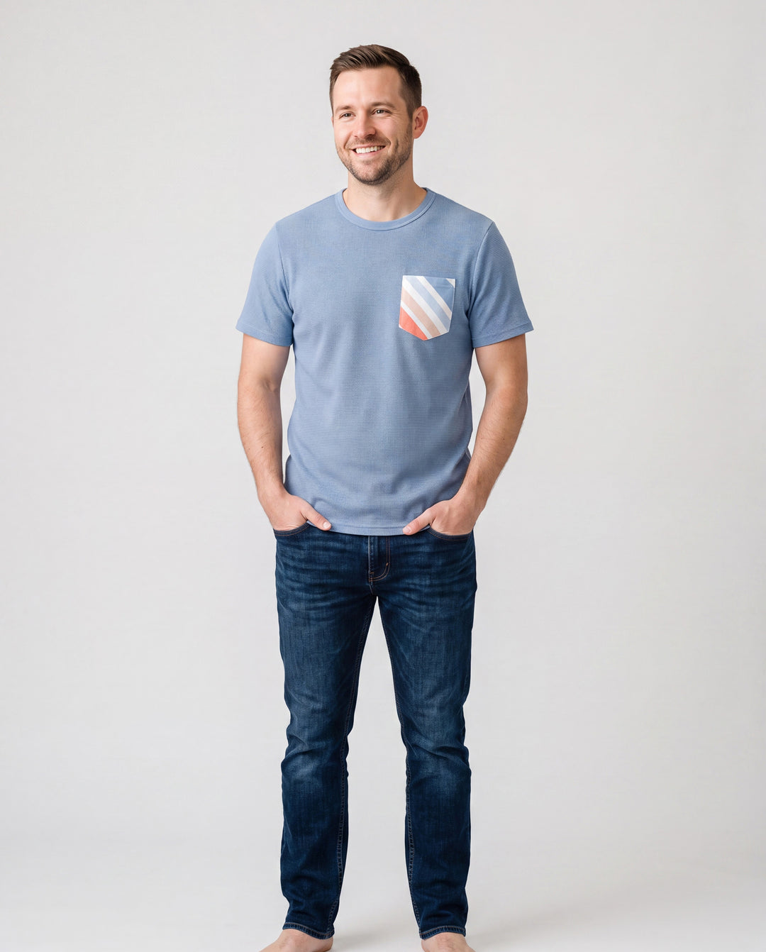 Daddy and Me Family Matching Blue Short-sleeve Tee or Colorful Stripe Camisole Dress Multi-color