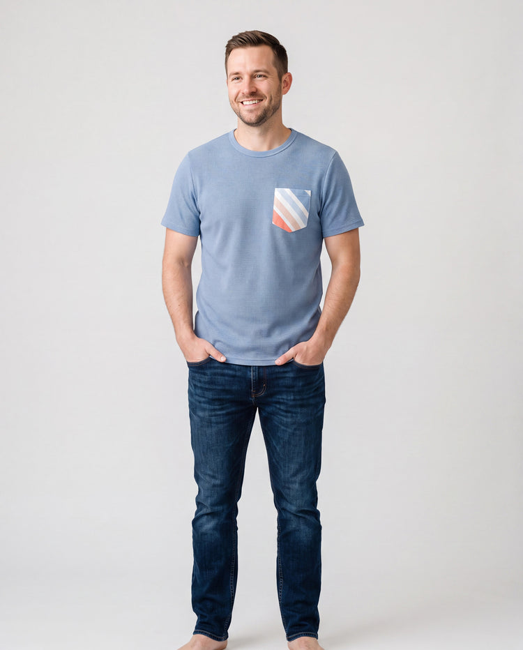 Daddy and Me Family Matching Blue Short-sleeve Tee or Colorful Stripe Camisole Dress Multi-color