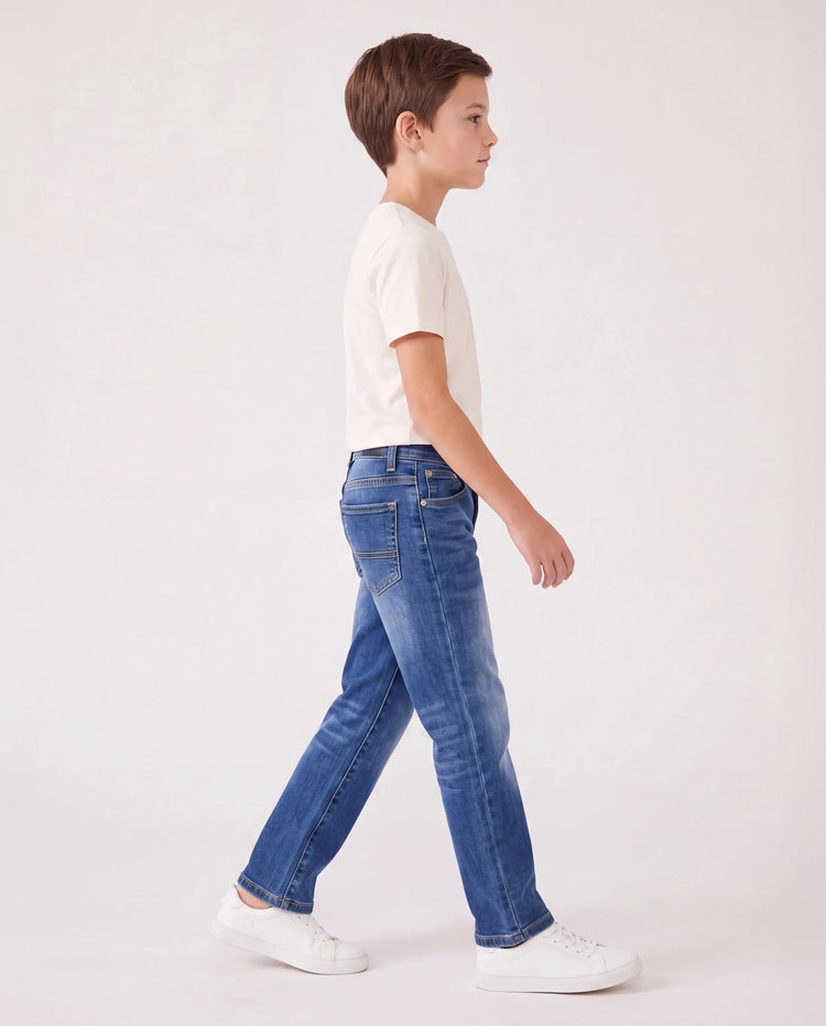 Einfarbig Elastische Taille Weich elastisch Bequem Casual Jeans Baumwollhose mit Taschen blau