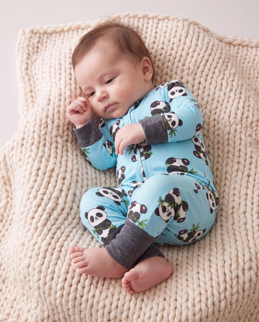 Pyjamas en bambou pour bébé/fille avec imprimé enfantin (ajusté) Bleu clair