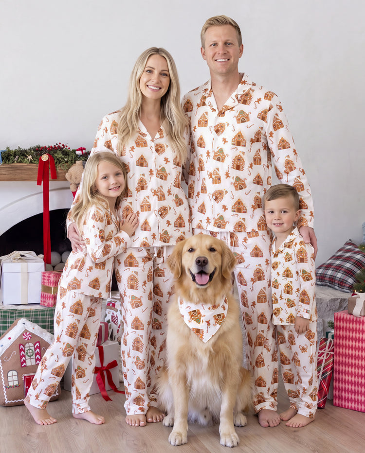 Christmas Matching Family Pajamas Gingerbread House Print Brown