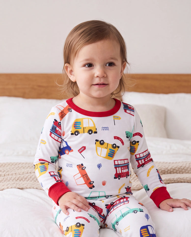 Conjunto de pijama de bambú para bebé/niño pequeño, de 2 piezas, con estampado animal, ajustado y rojo