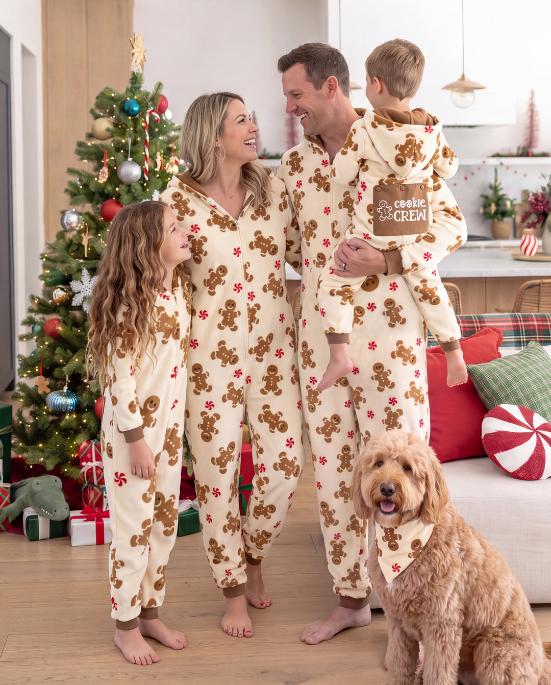Christmas Matching Family Coral Fleece Pajamas Gingerbread Print