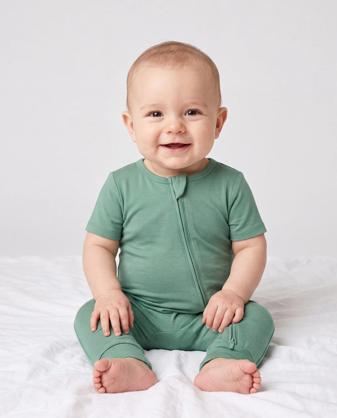 Family Matching Bamboo Pajamas Buttery Soft Bamboo Viscose PJs for Men Women Kids Toddler Baby, Solid Color Short Sleeve Shirt & Shorts Sleepwear Green