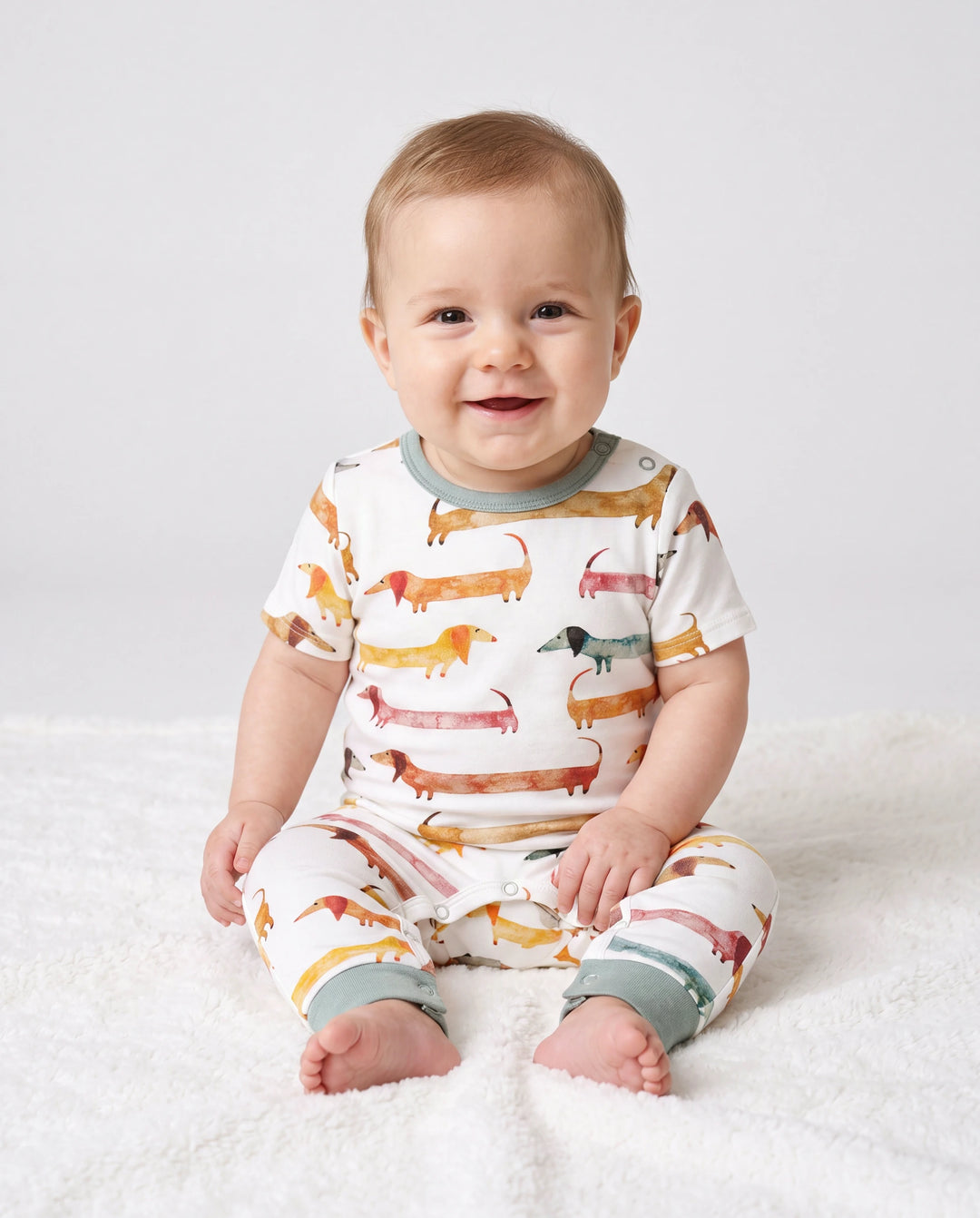Bamboo Family Pajamas Cute Doggy Patterned Short-sleeve Matching Pajamas Set ( Snug-Fitting for Children ) Multi-color