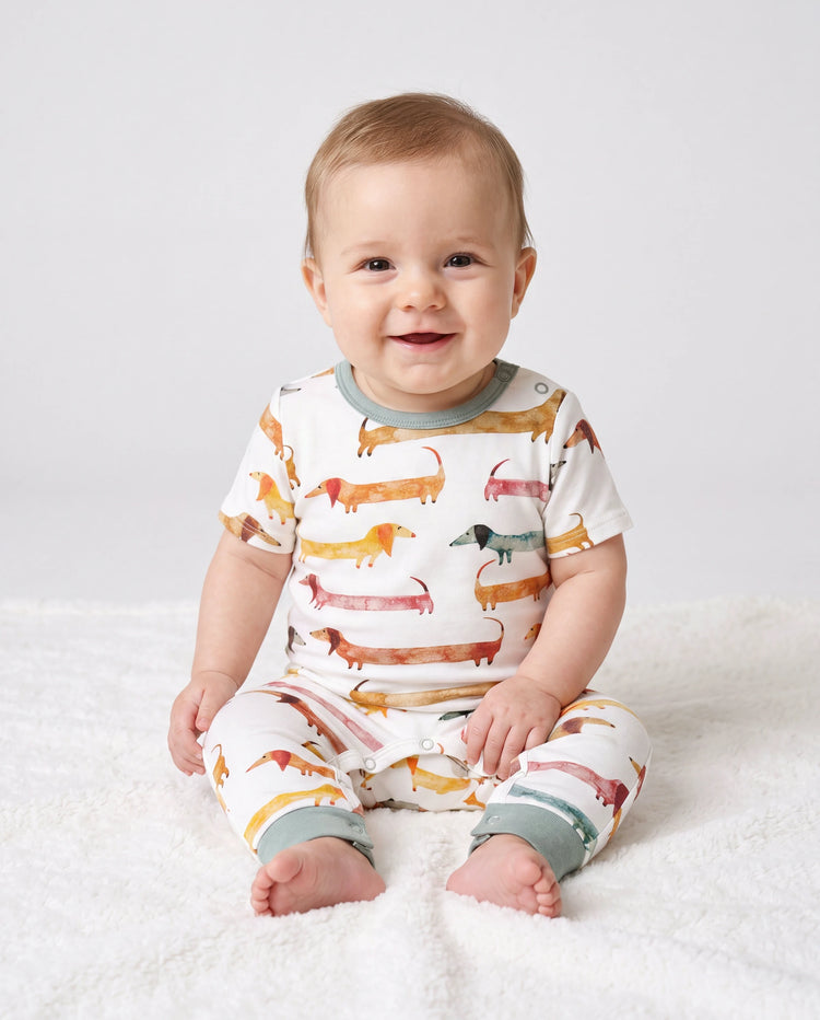 Bamboo Family Pajamas Cute Doggy Patterned Short-sleeve Matching Pajamas Set ( Snug-Fitting for Children ) Multi-color
