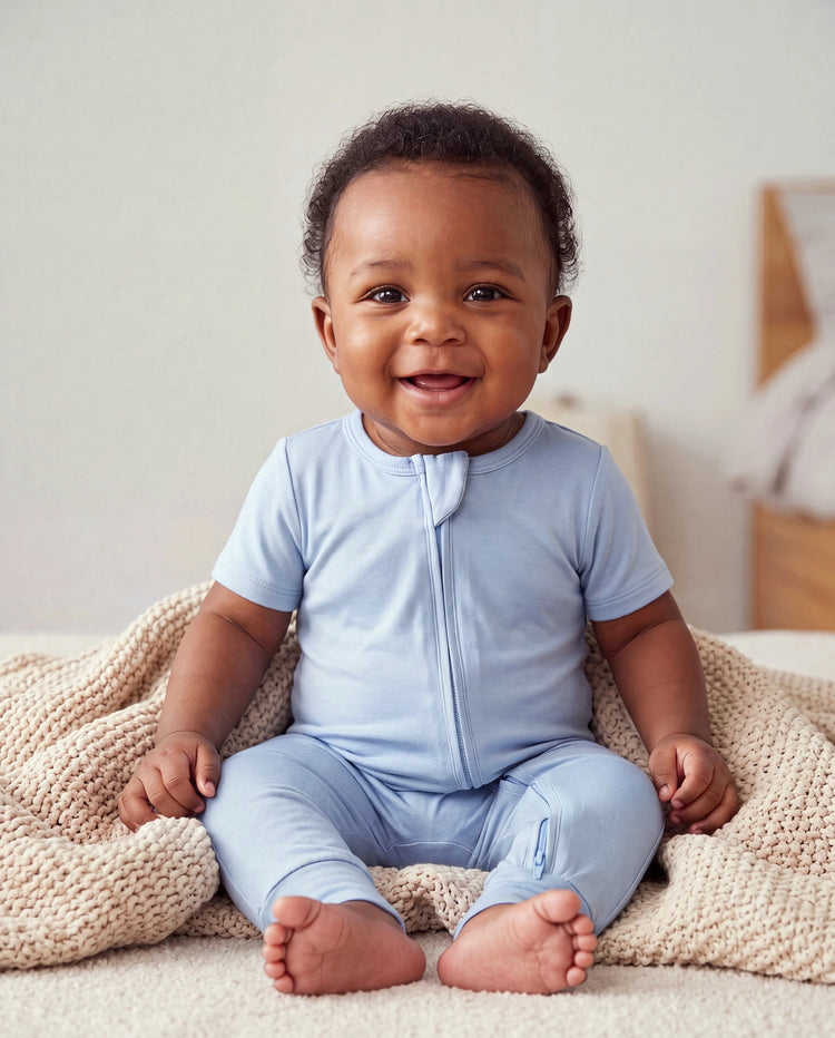 Pijamas de bambú para papá e hijo Pijamas suaves de viscosa de bambú para hombres, mujeres, niños, bebés, pijama clásico azul con camisa abotonada y pantalones azul grisáceo