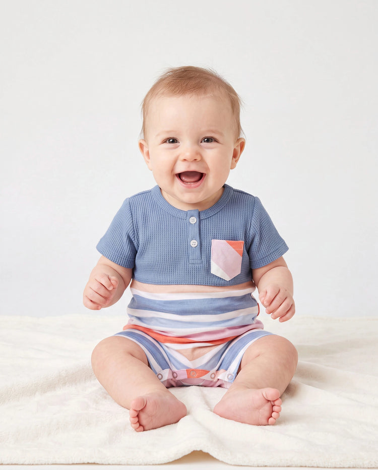 Daddy and Me Family Matching Blue Short-sleeve Tee or Colorful Stripe Camisole Dress Multi-color