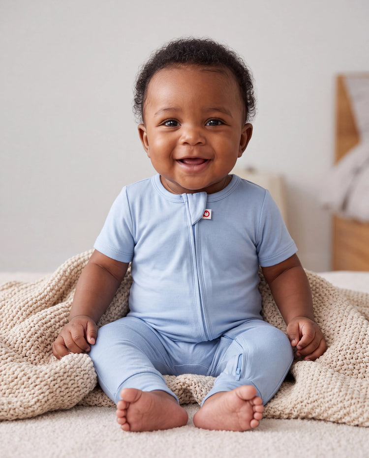 Family Matching Bamboo Pajamas Soft Bamboo Viscose PJs for Men Women Kids Toddler Baby, Classic Blue Short-sleeve Sleepwear with Button-Down Shirt and Pants Blue grey