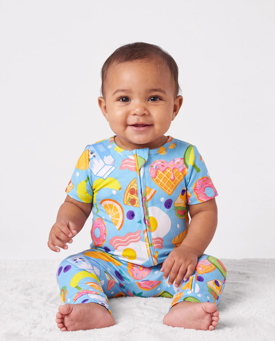 Pyjamas assortis en bambou pour toute la famille Pyjamas doux en viscose de bambou pour hommes, femmes, enfants et tout-petits, pyjama à manches courtes imprimé aliments et fruits amusants Bleu