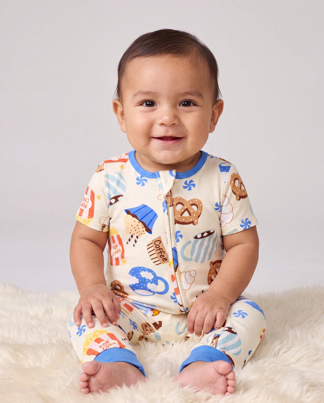 Family Matching Bamboo Pajamas Buttery Soft Bamboo Viscose PJs for Men Women Kids Toddler Baby, Cozy Dessert Print Short-sleeve Sleepwear Blue