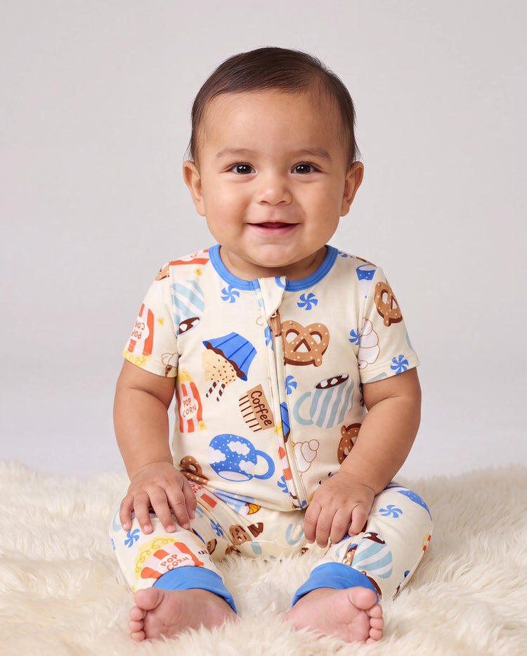 Family Matching Bamboo Pajamas Buttery Soft Bamboo Viscose PJs for Men Women Kids Toddler Baby, Cozy Dessert Print Short-sleeve Sleepwear Blue