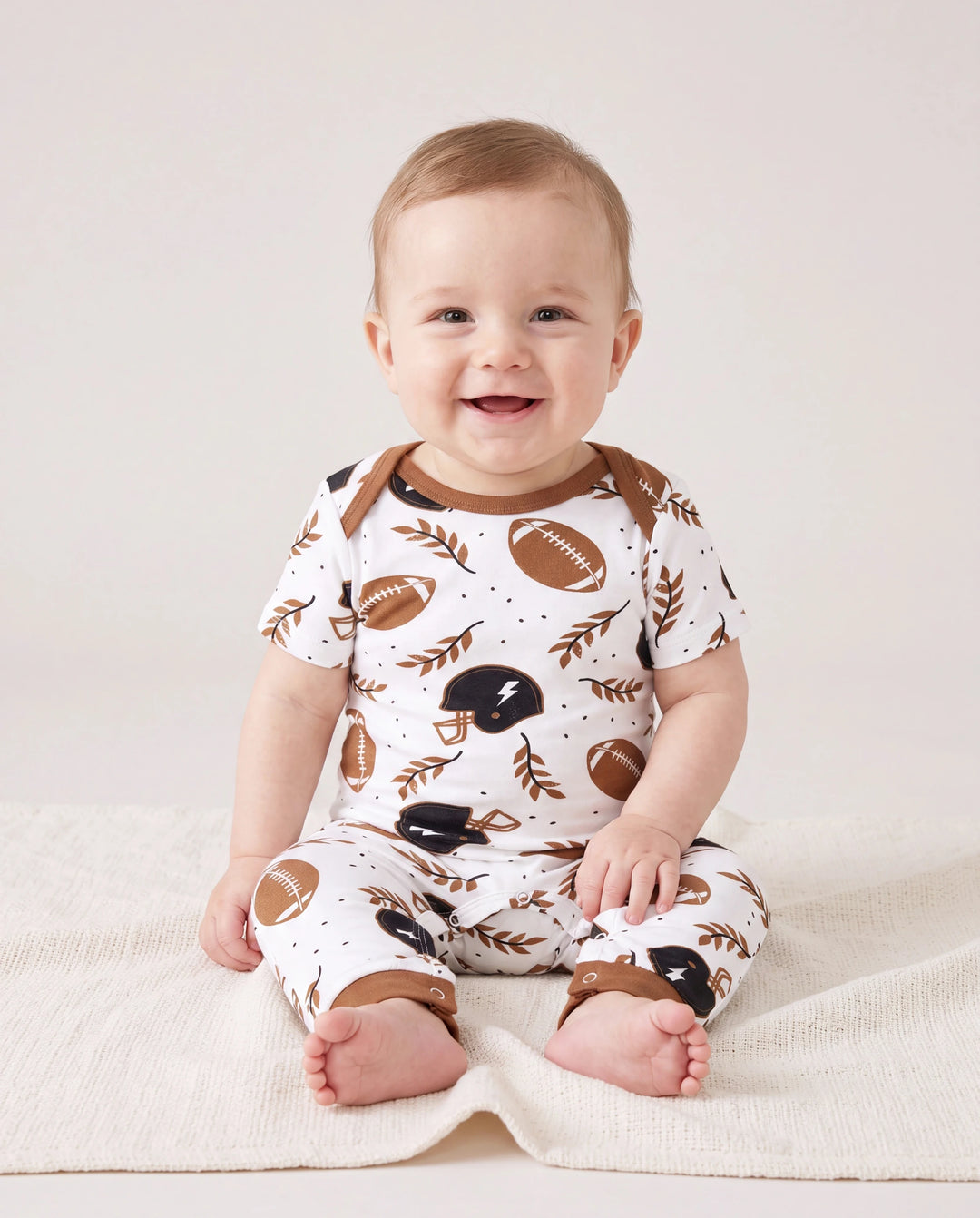 Bamboo Family Pajamas Football and Letter Print Short-sleeve Matching Pajama Set ( Snug-Fitting for Children ) Khaki