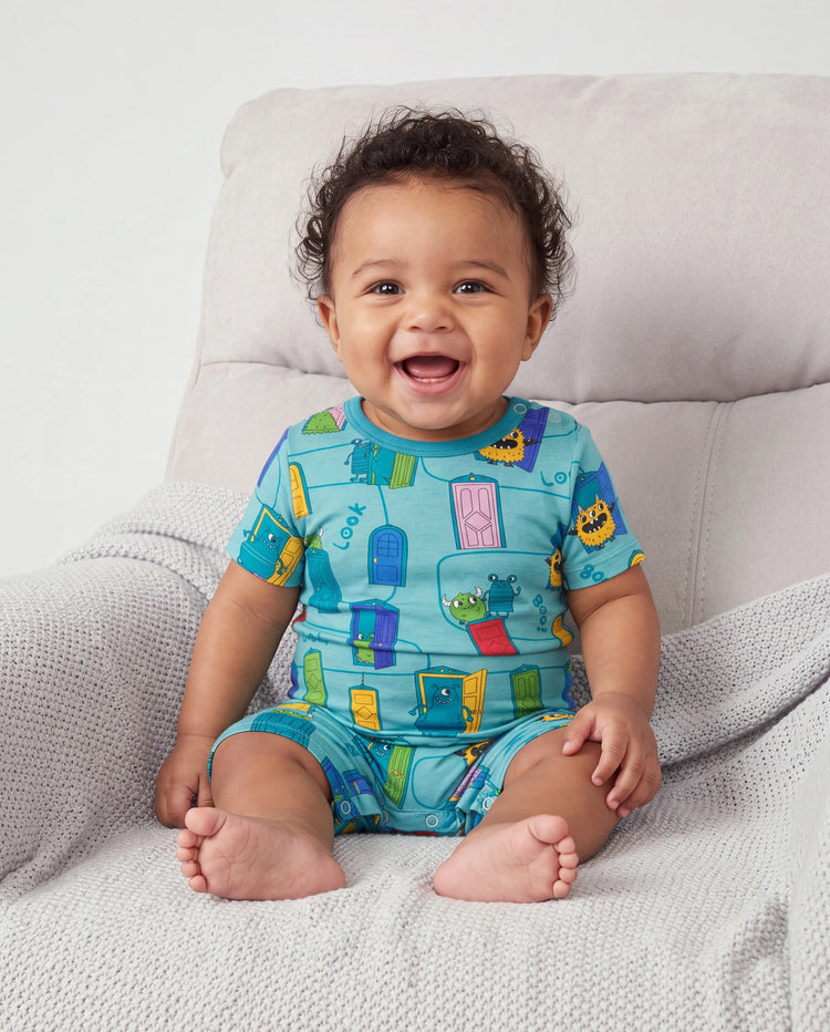 Mommy & me Bamboo Family Pajamas Cartoon Print Short-sleeve Matching Pajama set ( Snug-Fitting for Children ) Green
