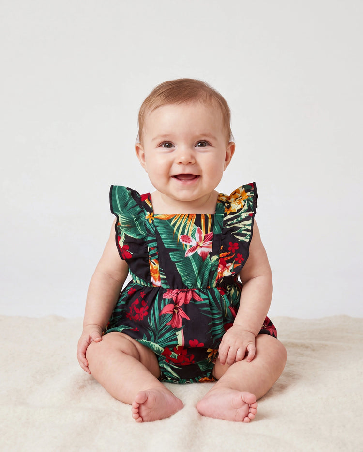 Conjuntos familiares a juego para mamá y yo Vestidos halter con estampado floral de plantas por completo y conjuntos de camisas de manga corta Negro