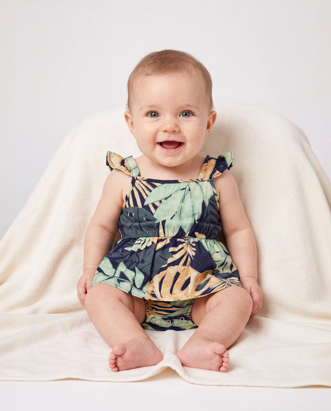 Mommy and Me Tropical Leaf Print Jumpsuit Set, Spaghetti Strap Belted Matching Outfits for Summer Beach Vacation Tibetan blue