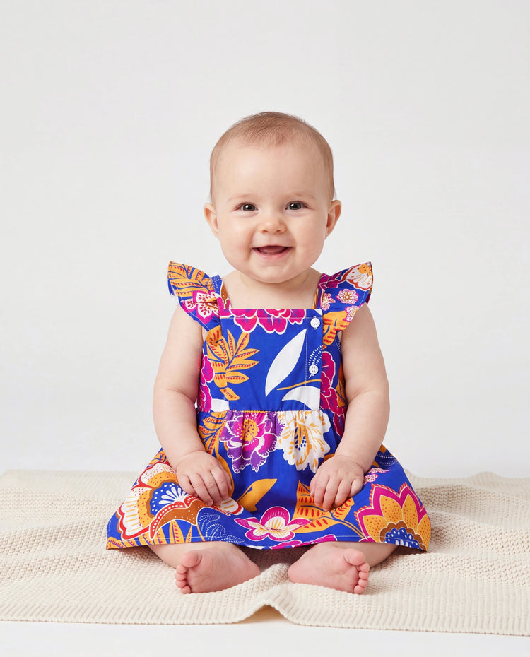 Tenues Hawaïennes Maman & Moi Robe Ceinturée à Bretelles à Imprimé Floral Tropical Marine