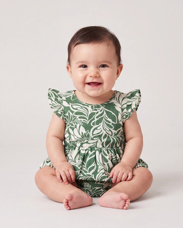 Conjunto de vestido halter con estampado de hojas para mamá y niña Verde