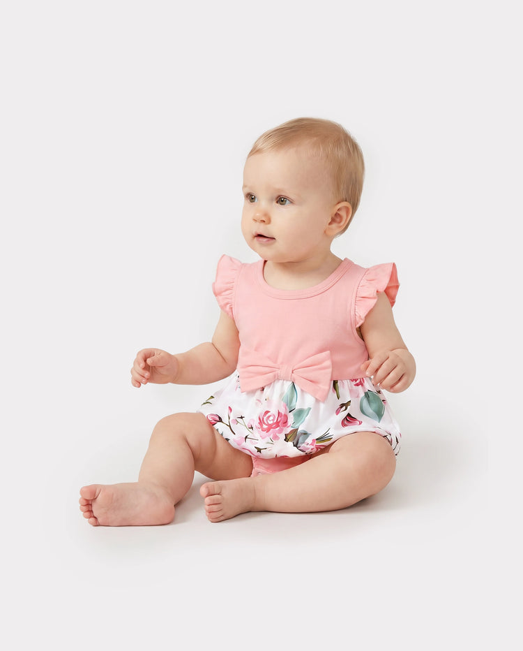 Conjuntos familiares de vestidos midi con estampado floral sin mangas en rosa y polos de manga corta con bloques de color en rosa