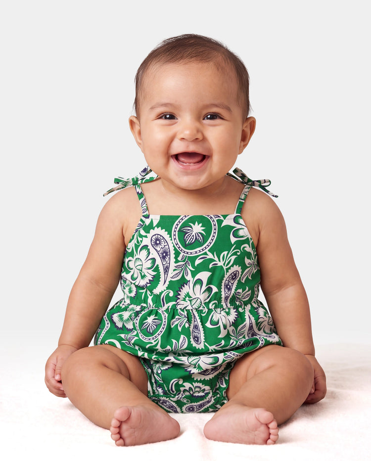 Family Matching Outfits Set Floral Print Short-sleeve Collar Shirt or Strappy Smocked  Dress for Summer Vacation  Green