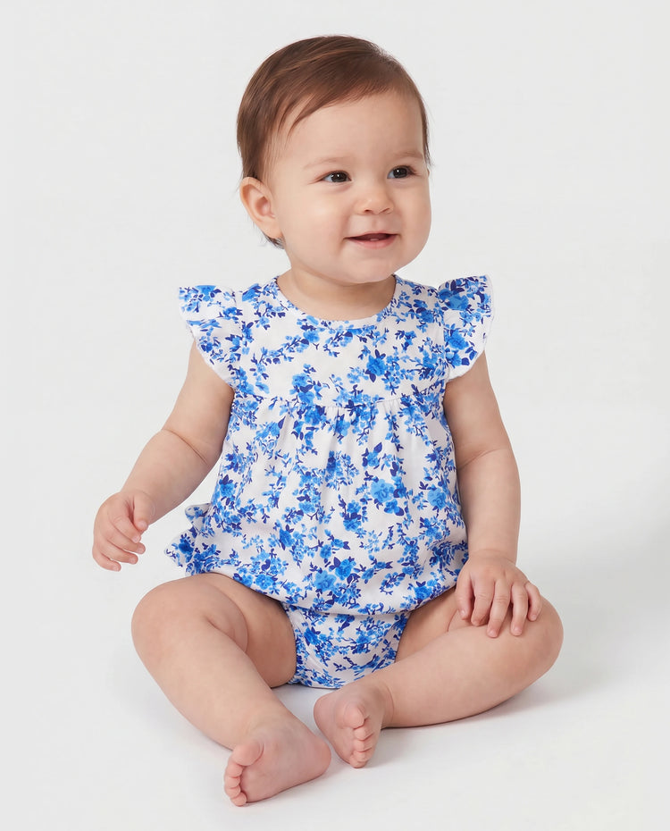 Daddy & Daughter Outfits Blue Floral Print Dress & Color Block Tee Set, Mommy Daddy and Me Summer Beach Vacation Coordinates Blue