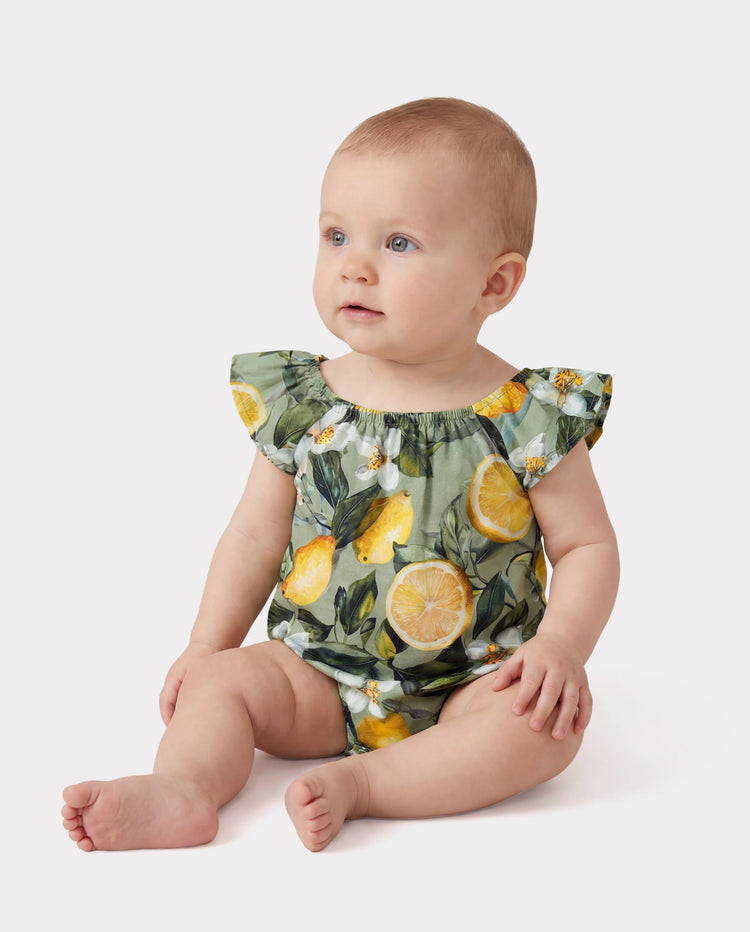Matching Family Outfits Lemon Print Hawaiian Shirts & Summer Dresses Tropical Vacation Clothes for Men, Women & Kids Green