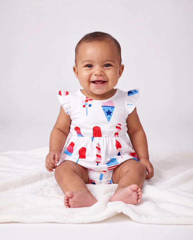 Independence Day Family Matching Patriotic Ice Cream Print Summer Cotton T-shirt & V-Neck Dresses White