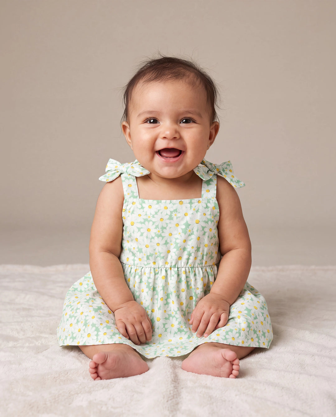Mommy and Me Floral Dress with Flutter Sleeves Light Green Daisy Print Pale Green