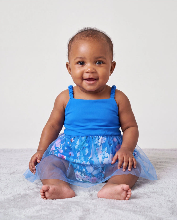 Mommy & me Outfits Set Floral Sleeveless Dress or Short-sleeve T-shirt Blue